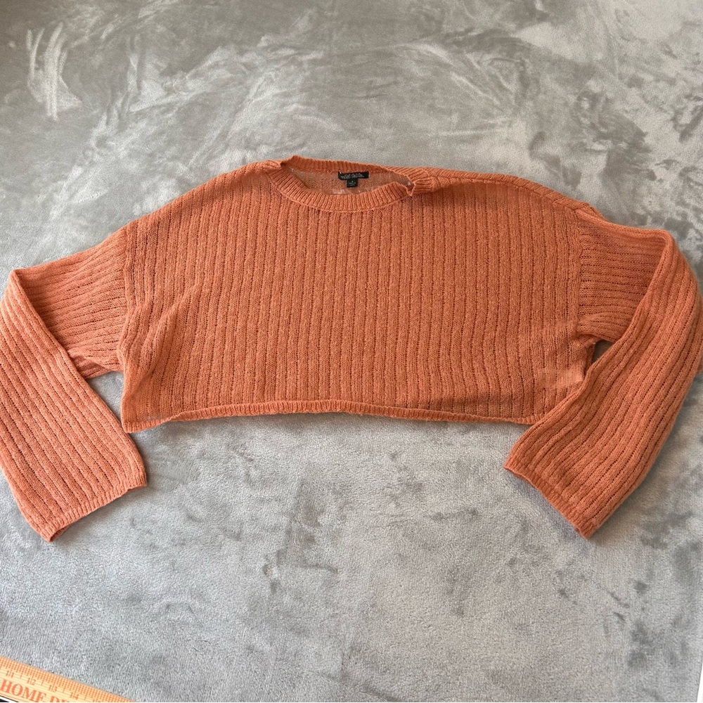 Wild Fable Sheer Cropped Sweater Womens S Orange Spring Cozy Lounge Cabin